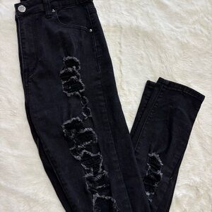 Gothic Black Distressed Women's Skinny Jeans - Size S